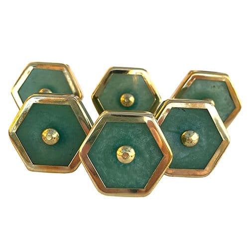 Set of 6 Green Resin Gold Trim Hex