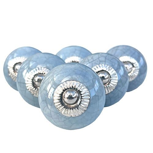 Set of 6 Grey crackle round knobs