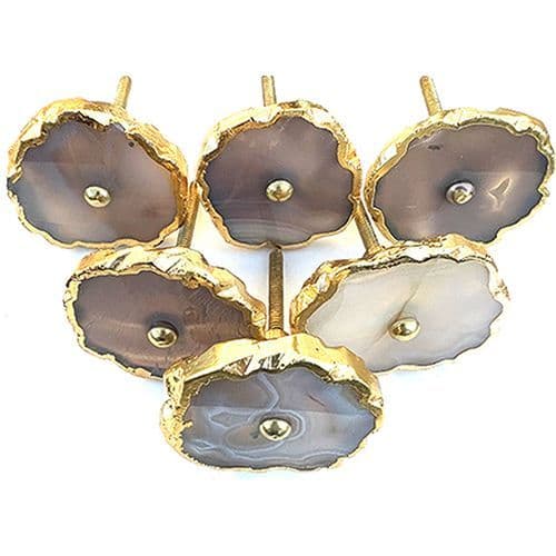 Set of 6 Grey/Cream/Brown Agate Knob