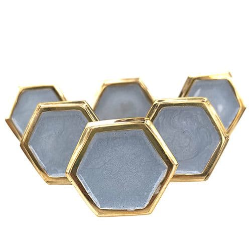 Set of 6 Grey Enamel Hex Gold Trim