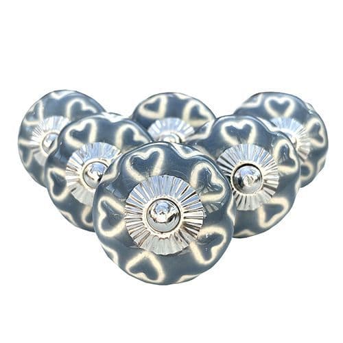 Set of 6 Grey Etched Heart Design