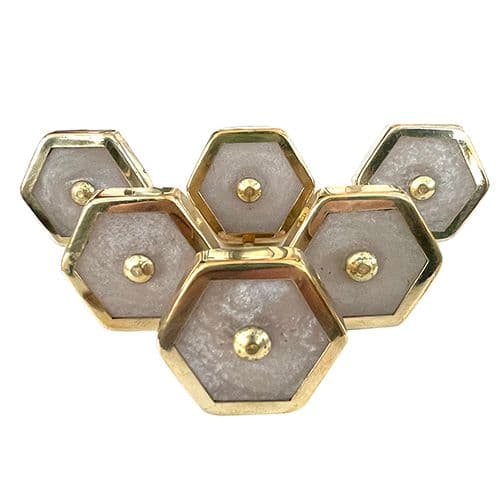 Set of 6 Grey Resin Gold Trim Hex