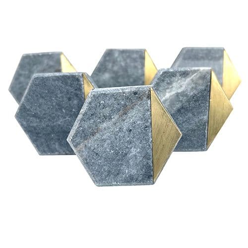 Set of 6 Grey Stone Hexagon GOLD
