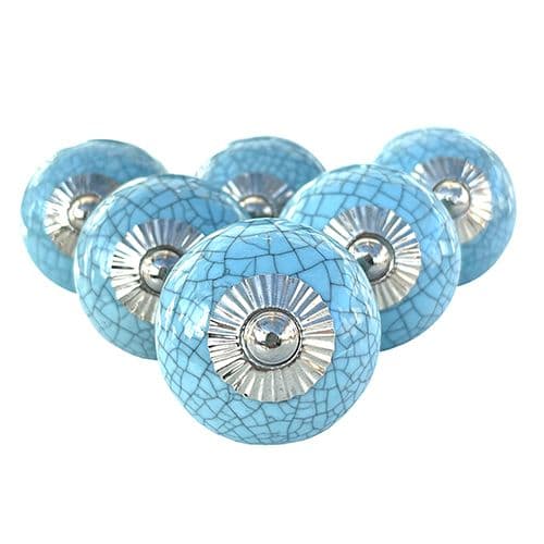 Set of 6 of Pale blue crackle glaze knobs
