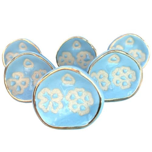 Set of 6 Pretty Blue Etched Pod Gold Trim