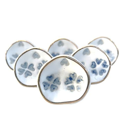Set of 6 Pretty White Pod with Grey/Blue etching Silver Trim