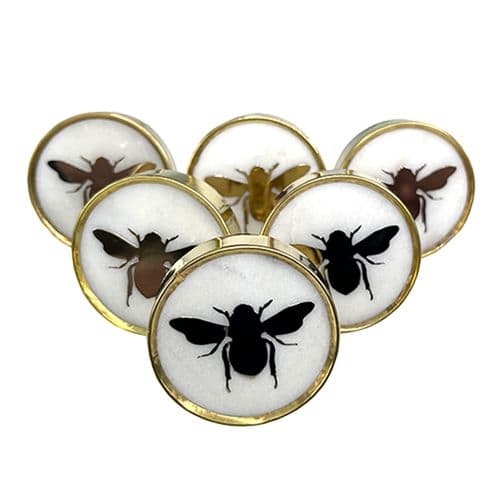 Set of 6 Stone Knobs with Bee Design in Brass