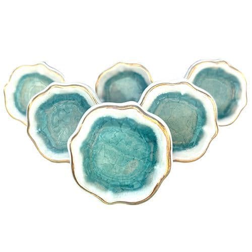 Set of 6 Turquoise and Gold Flower Pod