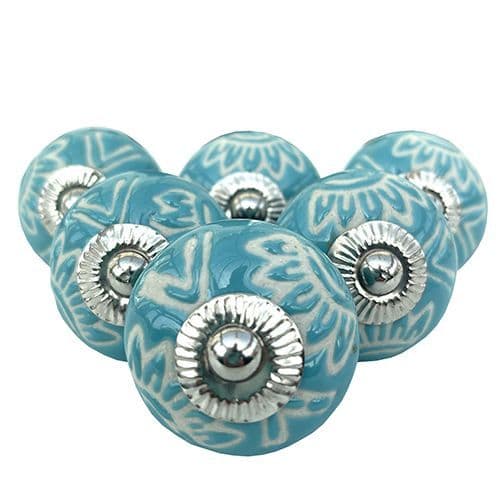 Set of 6 Turquoise etched Aztec knob
