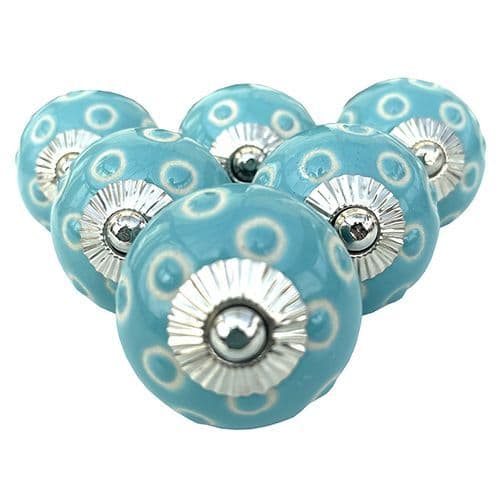 Set of 6 Turquoise etched dots knob
