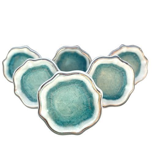 Set of 6 Turquoise Silver Flower Pods