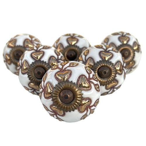 Set of 6 White Ceramic with Bronze Etching