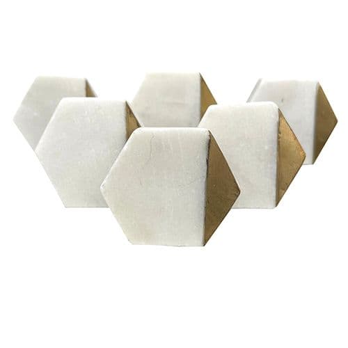 Set of 6 White Stone Hexagon - Gold Front