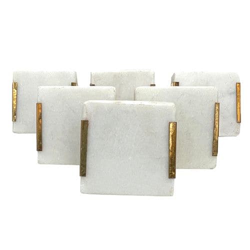 Set of 6 White Stone Square, Gold Clasps
