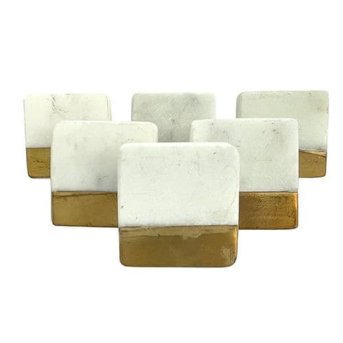 Set of 6 White Stone Square - gold front