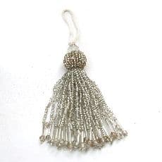 Silver glass bead tassel
