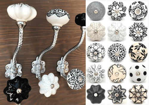 Silver twist hook with choice of ceramic knobs