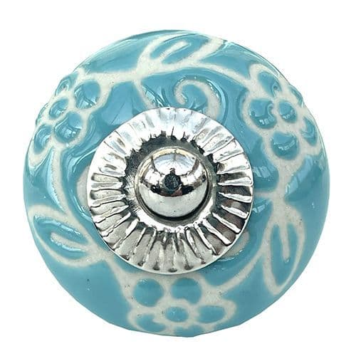 Turquoise etched flower knob