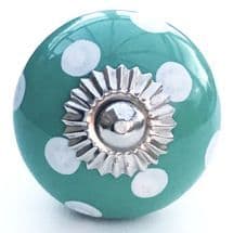 Turquoise/white spots knob