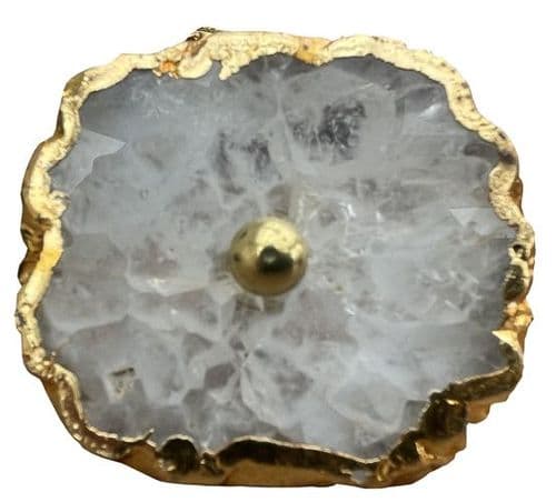 White Agate Knob Gold Trim