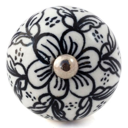 White/black flower pattern knob