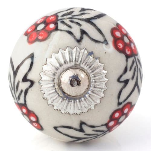 White/black knob with red flowers