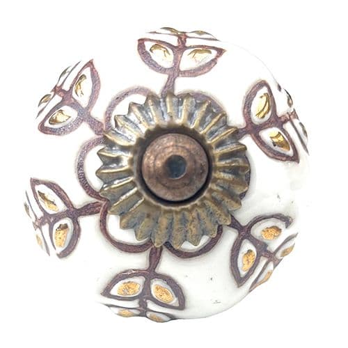 White Ceramic with Bronze Leaf Etching