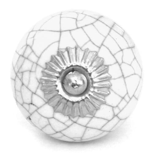 White Crackle Glaze Round Knob