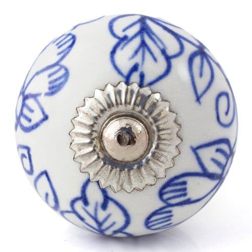 White/delicate blue flower knob