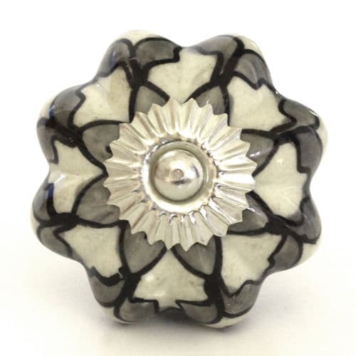 White/intricate grey flower melon knob