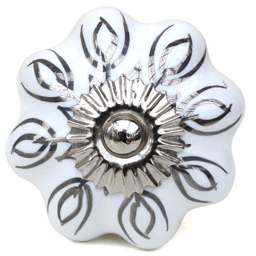 White melon knob with silver artwork