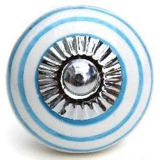 White with bright blue stripes knob