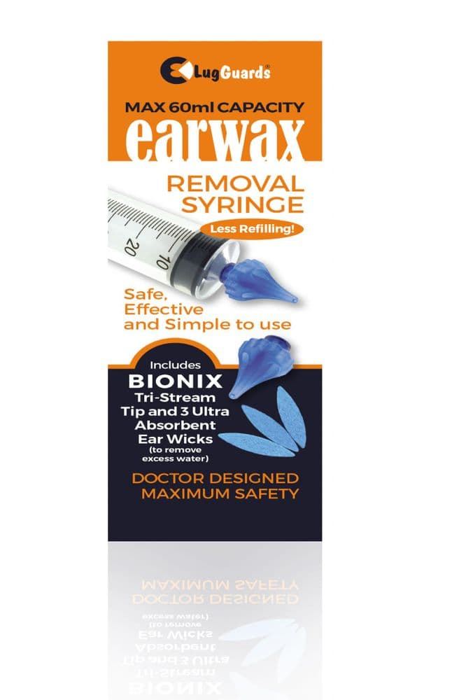 LugGuards 60ml Ear Wax Removal Syringe 3 Ultra Absorbant Ear Wicks