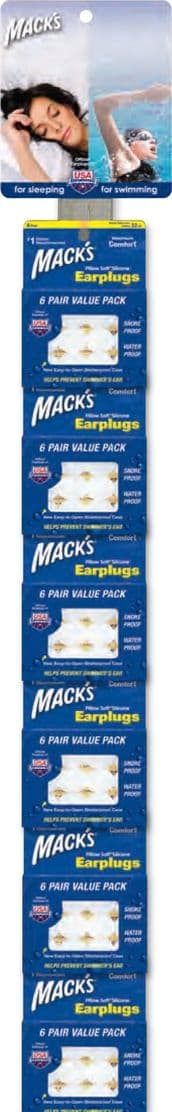 Mack's Clip Strip - Swim/Sleep Style - 6 Packs of 6 Pair Value Pack Silicone Earplugs