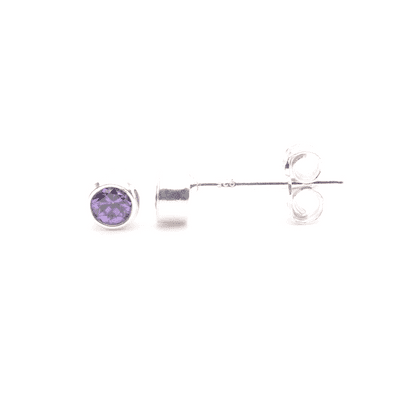 Amethyst Silver Ear Studs- Birthstone February