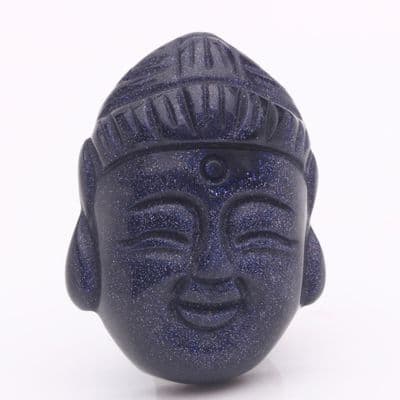 Blue Goldstone Thai Buddha Head Carving