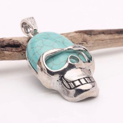 Blue Howlite Skull Pendant in silver alloy 6