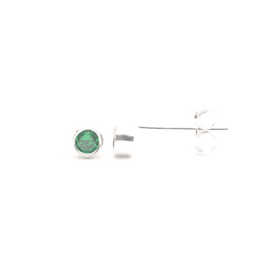 Emerald Silver Ear Studs - Birthstone May