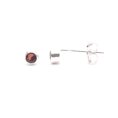 Garnet Silver Ear Studs - Birthstone January