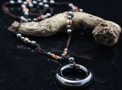 Hematite Hoop on Cord Necklace