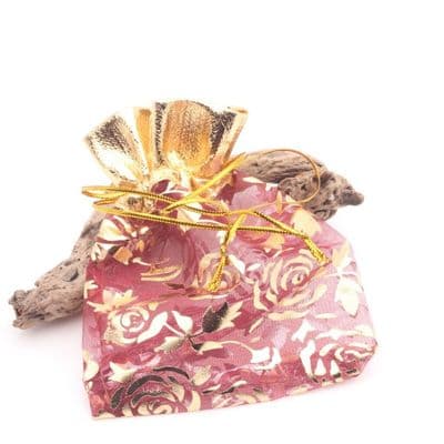 Organza Gift Bag, flowery patterned design (Rust)