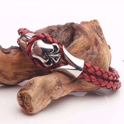 Rust Leather, Tribal Steel, Skull Bracelet (19cm)