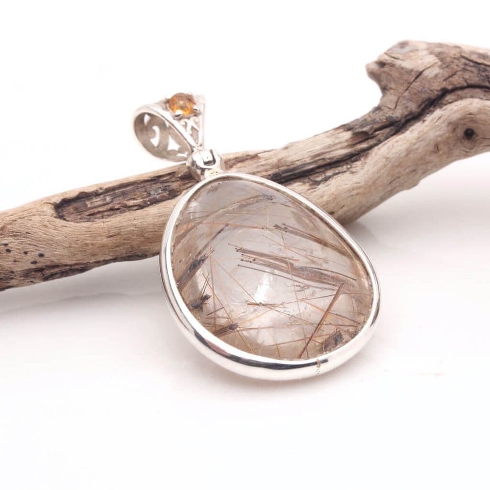 Rutilated Quartz & Silver Pendant
