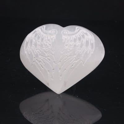 Selenite Heart with Angel Wings 1