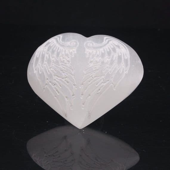 Selenite  Heart with Angel Wings
