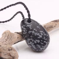 Snowflake Obsidian Tumblestone Pendants on black cord
