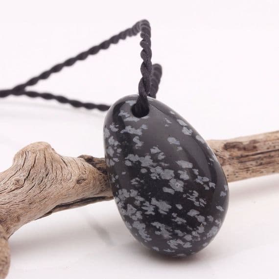 Snowflake Obsidian Tumblestone Pendants on black cord