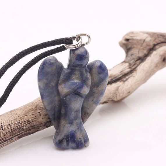 Sodalite Angel Pendant on black cord