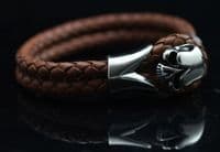 Tan Leather, Tribal Steel, Skull Bracelet (19cm)