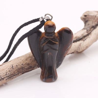 Tiger Eye Angel Pendant on black cord